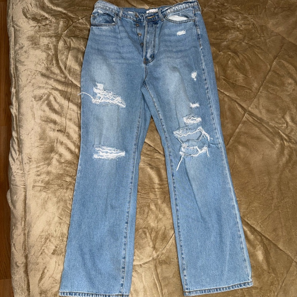 Cello Light Blue Distressed Straight Leg Jeans